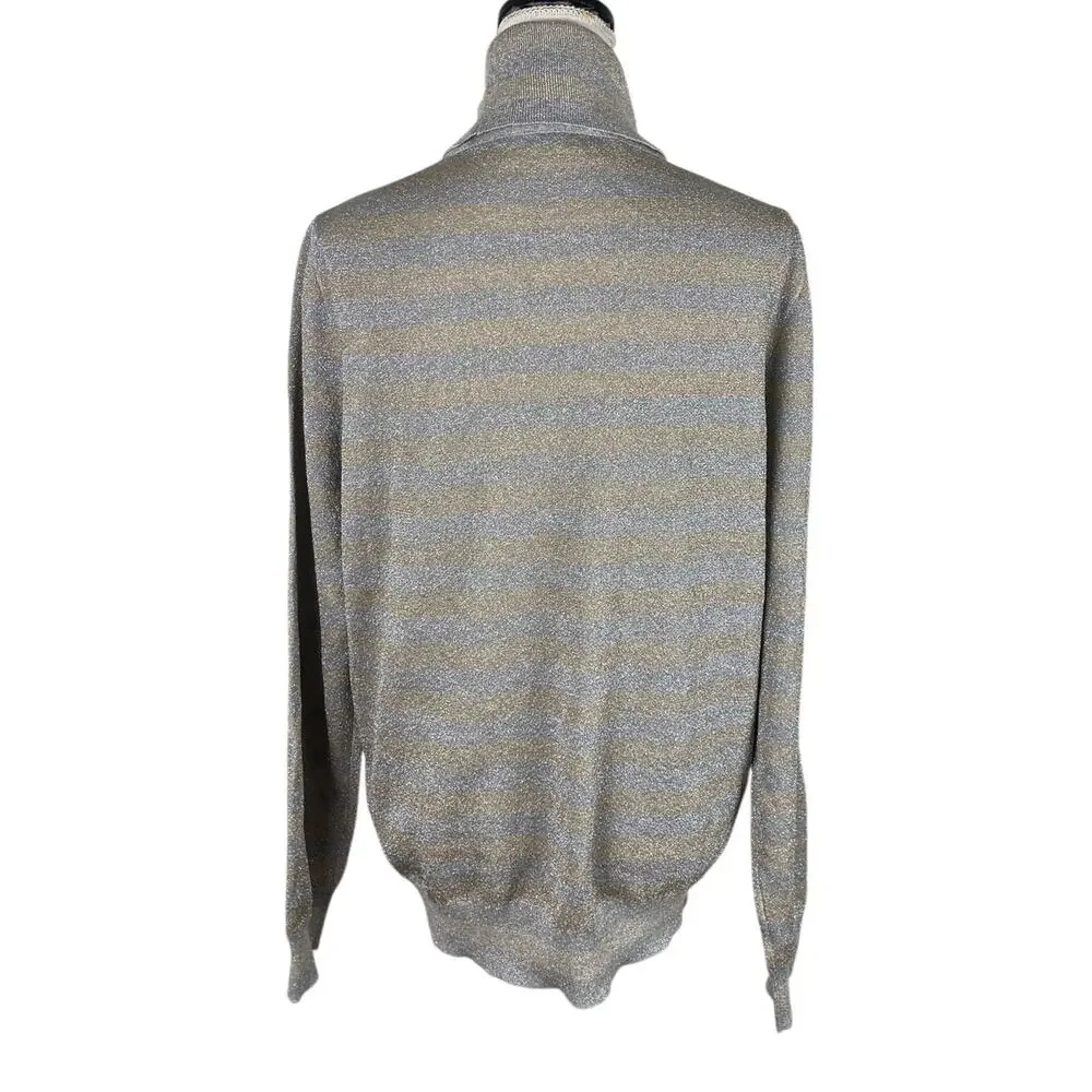 J. Crew Turtleneck Sweater Cotton Metallic Gold Silver Striped Size Large NEW - Picture 5 of 9